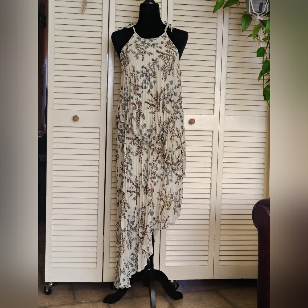 Cato Cream & Black Floral Asymmetrical Maxi Dress Size S – Like New